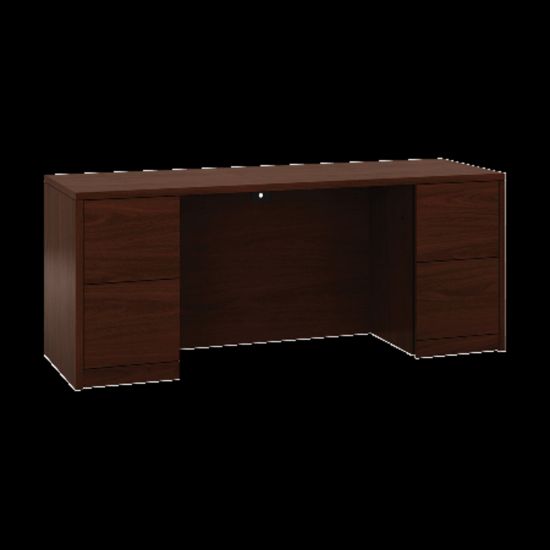 Picture of HON 10500 Series Double Pedestal Credenza with Kneespace - 72in x 24in x 29.5in - 4 x File Drawer(s) - Double Pedestal - Square Edge - Material: Wood - Finish: Laminate, Mahogany