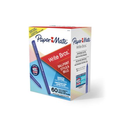 Picture of Paper Mate Write Bros. Ballpoint Stick Pens, Medium Point, 1.0 mm, Blue Barrel, Blue Ink, Pack Of 60