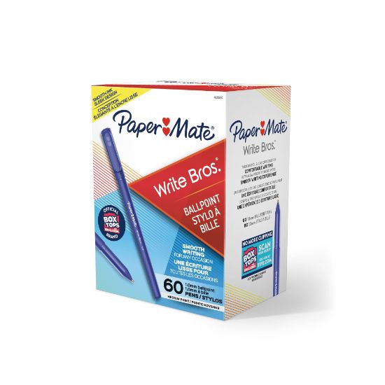 Picture of Paper Mate Write Bros. Ballpoint Stick Pens, Medium Point, 1.0 mm, Blue Barrel, Blue Ink, Pack Of 60