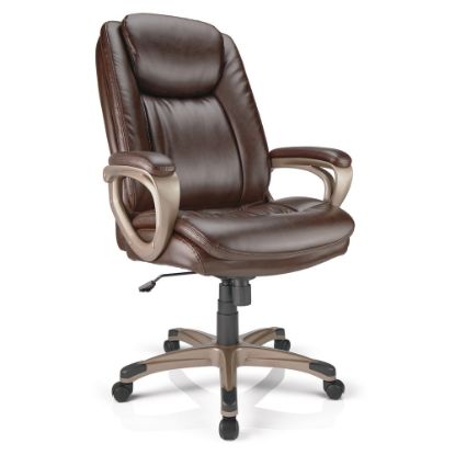 Picture of Realspace Treswell Bonded Leather High-Back Executive Office Chair, Brown/Champagne, BIFMA Compliant