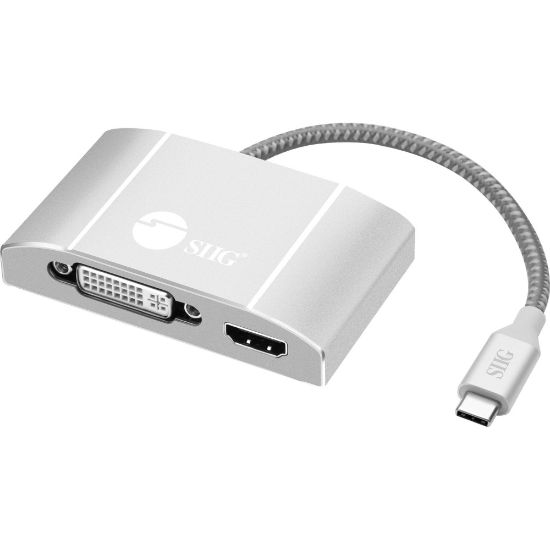 Picture of SIIG USB-C to 3-in-1 Multiport Video Adapter with PD Charging - DVI/HDMI/VGA - for Notebook/Desktop PC - 60 W - USB Type C - 2 x USB Ports - HDMI - DVI - VGA - Thunderbolt - Wired