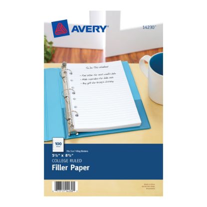 Picture of Avery Mini Binder Filler Paper, Fits 3-Ring/7-Ring Binders, 5-1/2in x 8-1/2in, College Ruled, Pack of 100 Sheets