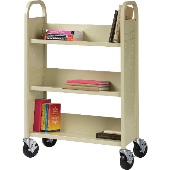 Picture of Lorell Single-Sided Mobile Steel Book Cart, 3-Shelf, Putty