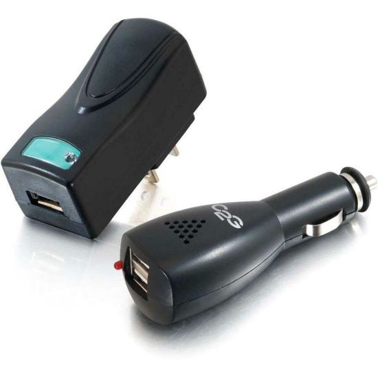 Picture of C2G USB Car Charger and Wall Charger Kit - AC Adapter and DC Adapter - Power adapter kit - (AC power adapter, car power adapter) - for Apple iPod shuffle (1G)