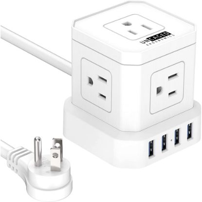 Picture of Uncaged Ergonomics PCW 5 AC-Outlet Cube Extension Cord With Surge Protector, 10', White