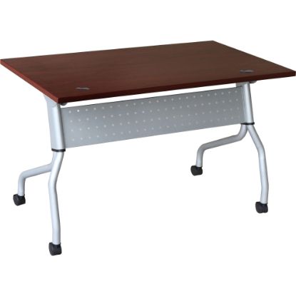 Picture of Lorell Flip Top Training Table, 48inW, Mahogany/Silver