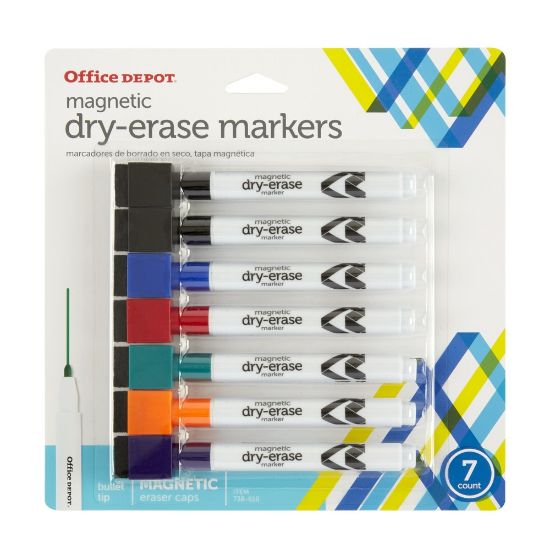 Picture of Office Depot Brand Magnetic Dry-Erase Markers With Erasers, Assorted Colors, Pack Of 7