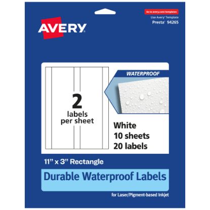 Picture of Avery Waterproof Permanent Labels, 94265-WMF10, Rectangle, 11in x 3in, White, Pack Of 20