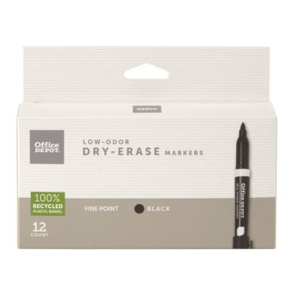 Picture of Office Depot Brand Low-Odor Dry-Erase Markers, Fine Point, 100% Recycled Plastic Barrel, Black, Pack Of 12