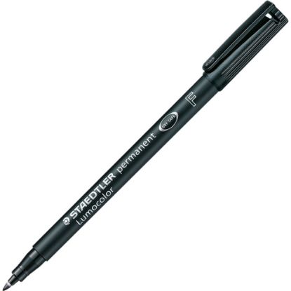 Picture of Lumocolor Quick-drying Fine Pt. Permanent Markers - Fine Point Type - 0.6 mm Point Size - Black - Black Polypropylene Barrel - 10 / Box