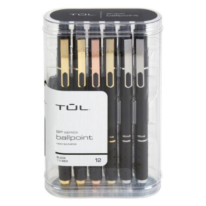 Picture of TUL BP Series Retractable Ballpoint Pens, Medium Point, 1.0 mm, Black Barrel, Black Ink, Pack Of 12 Pens