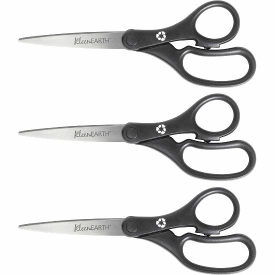 Picture of Westcott KleenEarth 8in Basic Recycled Straight Scissors - 8in Overall Length - Straight - Stainless Steel - Black - 3 / Pack