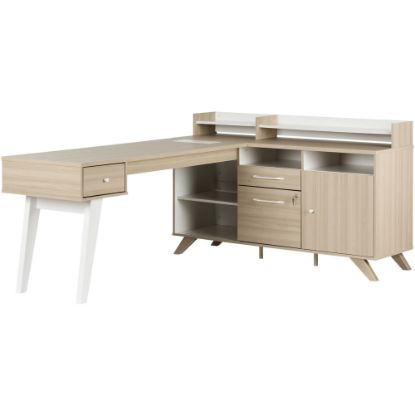 Picture of South Shore Helsy 78inW L-Shaped Computer Desk, Soft Elm/Pure White