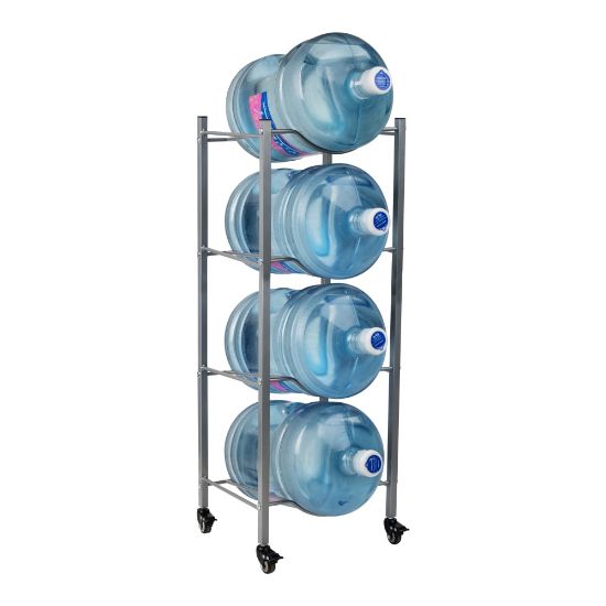 Picture of Mind Reader 5 Gallon Water Jug Stand Water 4-Tier Water Cooler Rack Wheels, 41inH x 16-1/2inL x 13-3/4 "W, Gray