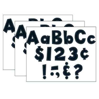 Picture of Teacher Created Resources Fun Font Letters, 4in, Black Stitch, 160 Pieces Per Pack, Set Of 3 Packs