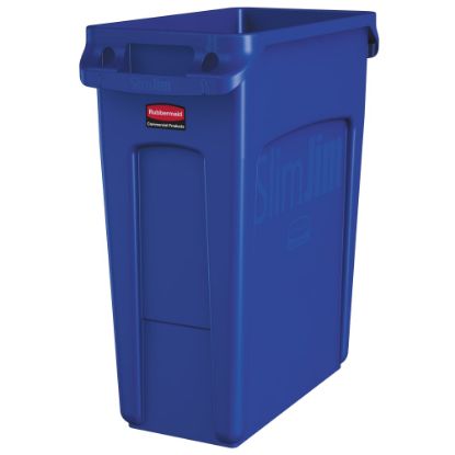 Picture of Rubbermaid Slim Jim Rectangular Polyethylene Vented Waste Receptacle, 16 Gallons, Blue