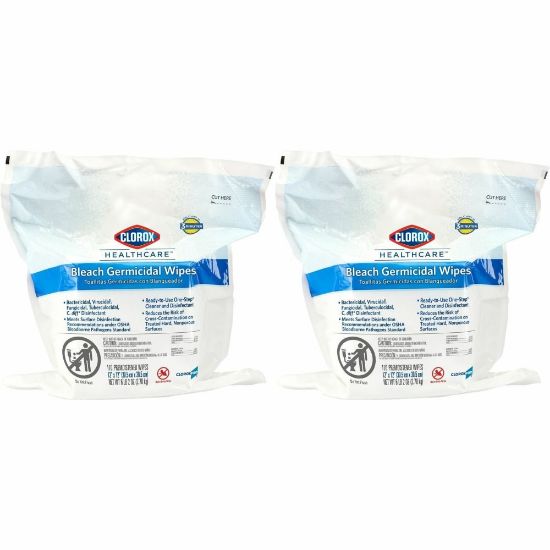 Picture of Clorox Healthcare Bleach Germicidal Wipes Refill - Ready-To-Use - 12in Length x 12in Width - 110 / Pack - 200 / Pallet - White