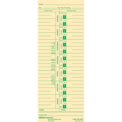 Picture of Office Depot Brand Time Cards, Weekly, Monday-Sunday Format, 1-Sided, 3 3/8in x 8 7/8in, Manila, Pack Of 100