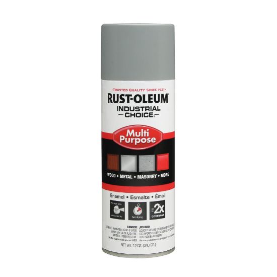 Picture of Rust-Oleum Industrial Choice 1600 System Multi-Purpose Enamel Spray Paint, 12 Oz, Gloss ANSI 61 Light Gray, Case Of 6 Cans