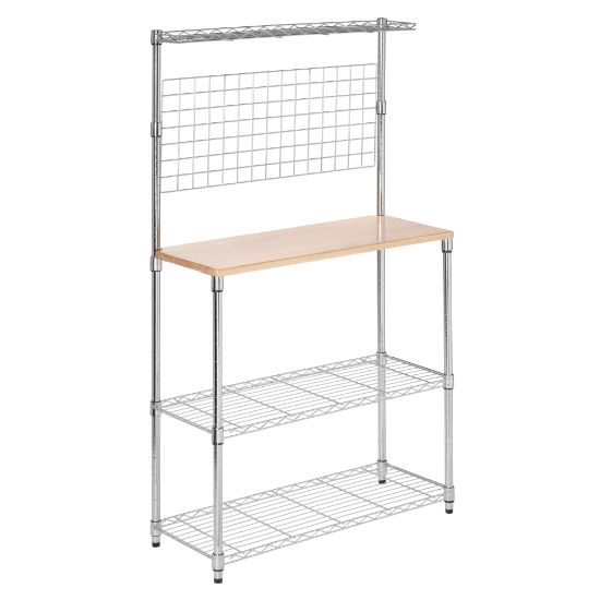 Picture of Honey-Can-Do Urban Steel Bakers Rack With Wood Cutting Board, 2-Tiers, Chrome/Wood