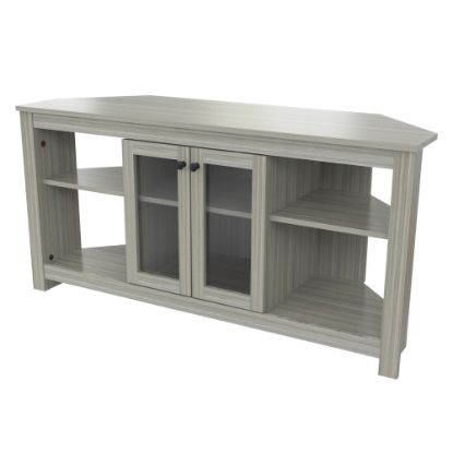 Picture of Inval Corner TV Stand With Glass Doors For 60in TVs, 24-1/4inH x 49-1/8inW x 16-1/8inD, Smoked Oak