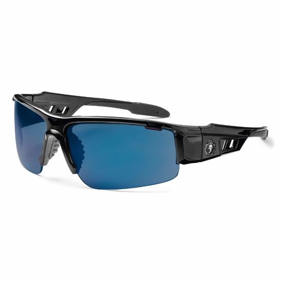 Picture of Ergodyne Skullerz Safety Glasses, Dagr, Black Frame, Blue Mirror Lens