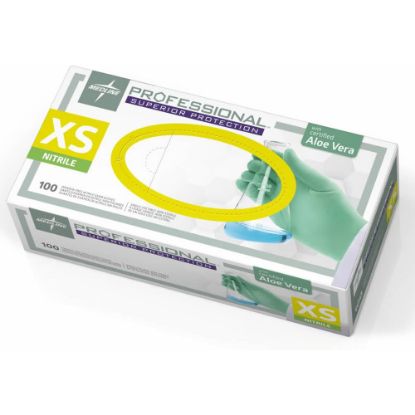 Picture of Medline Professional Series Aloetouch Gloves - X-Small Size - Green - Latex-free, Non-sterile, Textured - For Laboratory Application - 100 / Box - 5.9 mil Thickness - 9.50in Glove Length