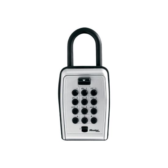 Picture of Master Lock Portable Key Safe - Push Button Lock - Weather Resistant, Scratch Resistant - for Door - Overall Size 7.2in x 5.3in x 2.2in - Black, Silver - Metal, Vinyl