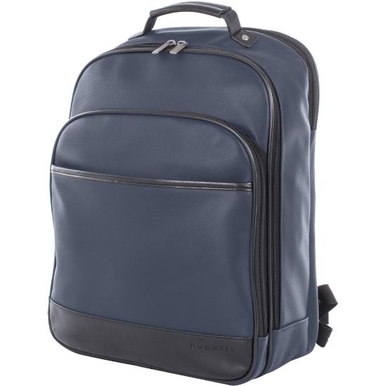 Picture of Bugatti Gin & Twill Textured Vegan Leather Backpack With 15.6in Laptop Pocket, Navy