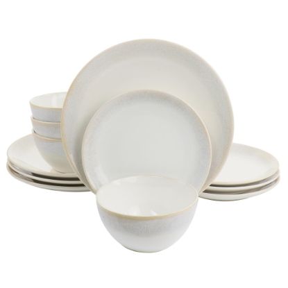 Picture of Martha Stewart 12-Piece Round Stoneware Dinnerware Set, Taupe/White