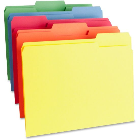 Picture of Business Source 1/3 Tab Cut Letter Top Tab File Folders - 8 1/2in x 11in - Assorted Tab Position - Assorted - 100 / Box