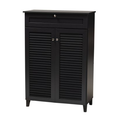 Picture of Baxton Studio Coolidge Finished 5-Shelf Wood Shoe Storage Cabinet With Drawer, Dark Gray