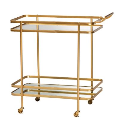 Picture of Baxton Studio Modern And Contemporary Glam Mirrored 2-Tier Metal Mobile Wine Bar Cart, Brushed Gold