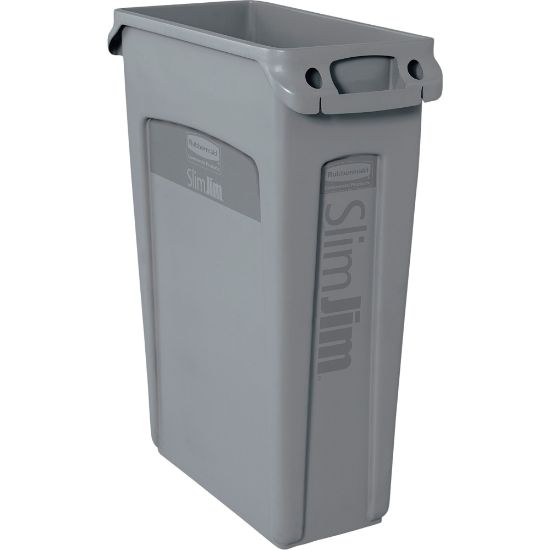 Picture of Rubbermaid Commercial Slim Jim 23-Gallon Vented Waste Containers - 23 gal Capacity - Rectangular - Durable, Handle - 30in Height x 11in Width x 22in Depth - Gray - 4 / Carton