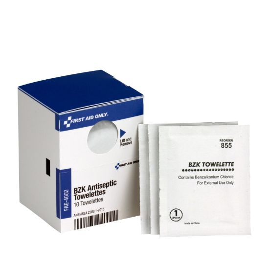 Picture of First Aid Only BZK Antiseptic Towelettes - 4.75in x 7.75in - 10/Box - White