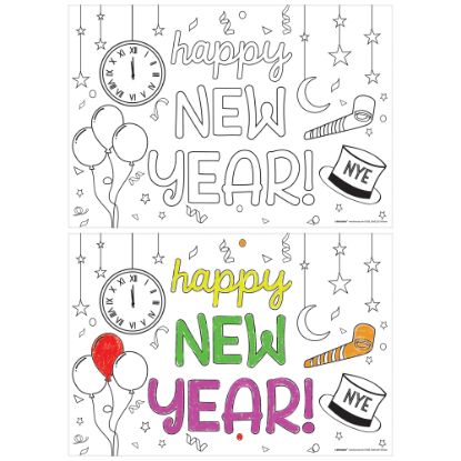 Picture of Amscan New Years Coloring Placemats, 11in x 16in, White, 24 Placemats Per Pack, Set Of 3 Packs