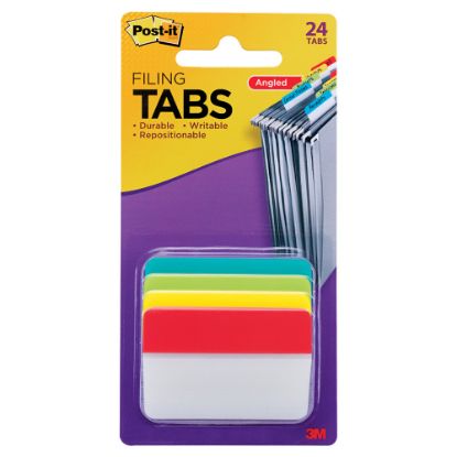 Picture of Post-it Notes Durable Angled Hanging File Folder Tabs, 2in, Pack Of 24 Tabs, Assorted Colors,