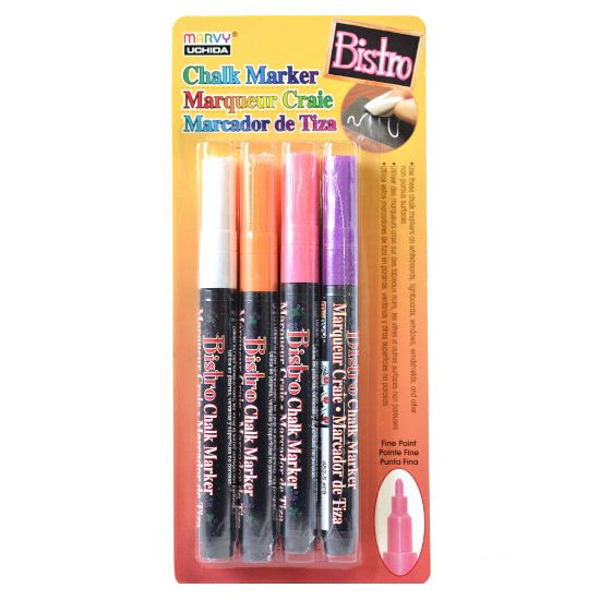 Picture of Marvy Uchida Bistro Chalk Markers, Fine Point, Assorted Colors, Set Of 4 Markers