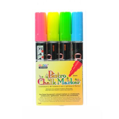 Picture of Marvy Uchida Bistro Chalk Markers, 4 Markers Per Set, Pack Of 2 Sets, Broad Point, Fluorescent, 8 Markers