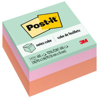 Picture of Post-it Notes Cube, 3 in. x 3 in., Assorted Pastel Colors, 400 Sheets/Cube