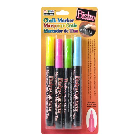 Picture of Marvy Uchida Bistro Chalk Markers, Fine Point, Fluorescent, Set Of 4 Markers