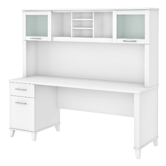 Picture of Bush Furniture Somerset Office Desk With Hutch, 72inW, White, Standard Delivery