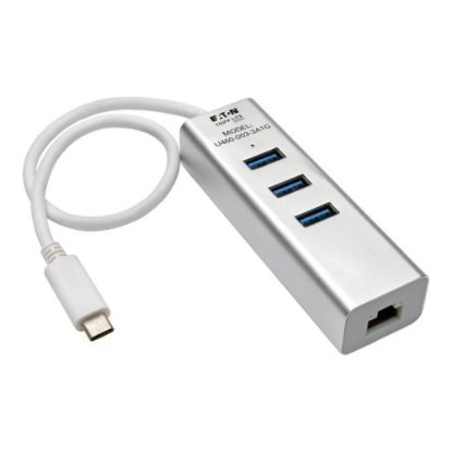 Picture of Eaton Tripp Lite series 3-Port USB 3.1 Gen 1 USB-C Portable Hub/Adapter, 3 USB-A Ports and Gigabit Ethernet Port, Thunderbolt 3 Compatible - Hub - 3 x SuperSpeed USB 3.0 + 1 x 1Gb Ethernet - desktop