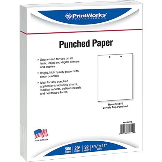 Picture of Paris Printworks Professional 2-Hole Top Punched Inkjet Or Laser Paper, White, Letter Size (8-1/2in x 11in), 500 Sheets Per Ream, Case Of 5 Reams, 20 Lb, 92 Brightness