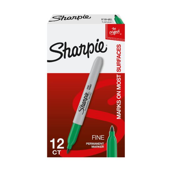 Picture of Sharpie Permanent Fine-Point Markers, Green, Pack Of 12