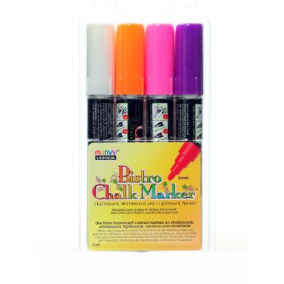 Picture of Marvy Uchida Bistro Chalk Markers, 4 Markers Per Set, Pack Of 2 Sets, Broad Point, Assorted Colors, 8 Markers