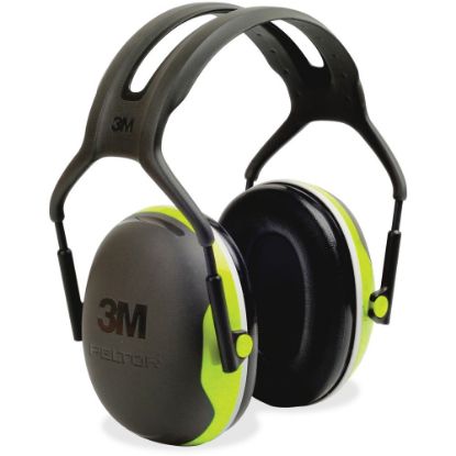 Picture of Peltor X4A Earmuffs - Lightweight, Comfortable, Cushioned, Adjustable Headband, Durable - Noise, Noise Reduction Rating Protection - Steel, Steel - Black, Green - 1 / Each