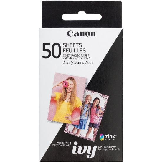 Picture of Canon ZINK Photo Paper - 2in x 3in - Glossy - 1 Each - 50 Sheets - Smudge-free, Water Resistant, Tear Resistant - White