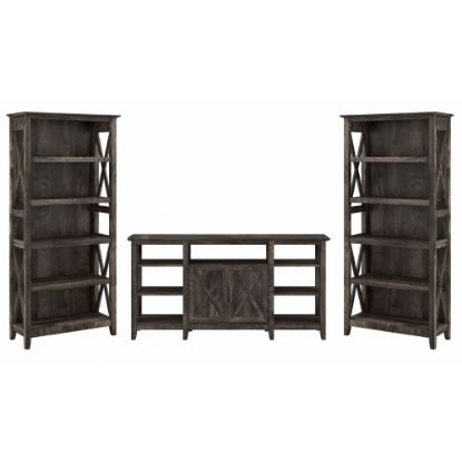 Picture of Bush Furniture Key West Tall TV Stand With Set Of 2 Bookcases, Dark Gray Hickory, Standard Delivery