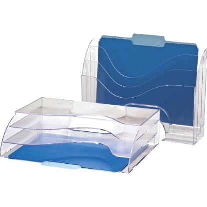 Picture of Officemate Clear Wave 2-way Desktop Organizer - 3 Compartment(s) - 3 Tier(s) - 11.3in Height x 13in Width x 3.6in Depth - Desktop - Clear - Plastic - 1 Each